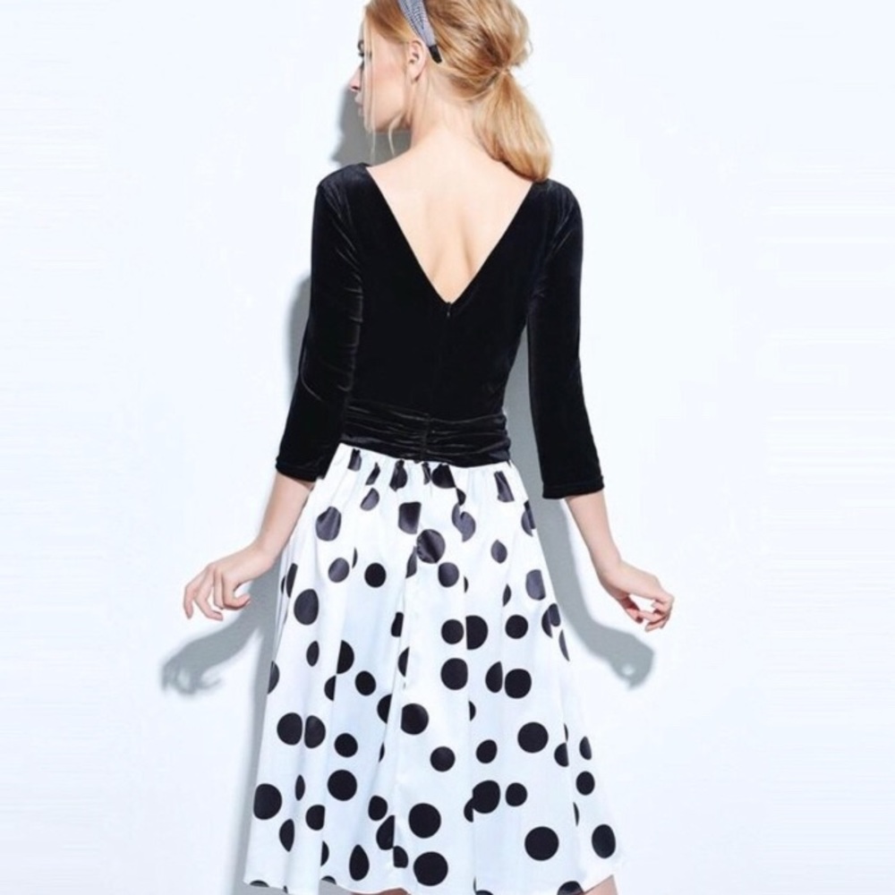 Old Hollywood Velvet Deep V Back Polka Dot Dress